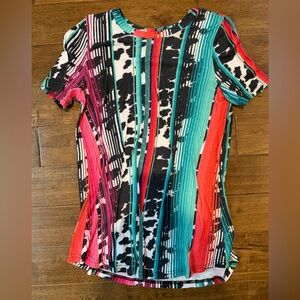 Crazy Train Western Cow print/Striped Short Sleeve Tee